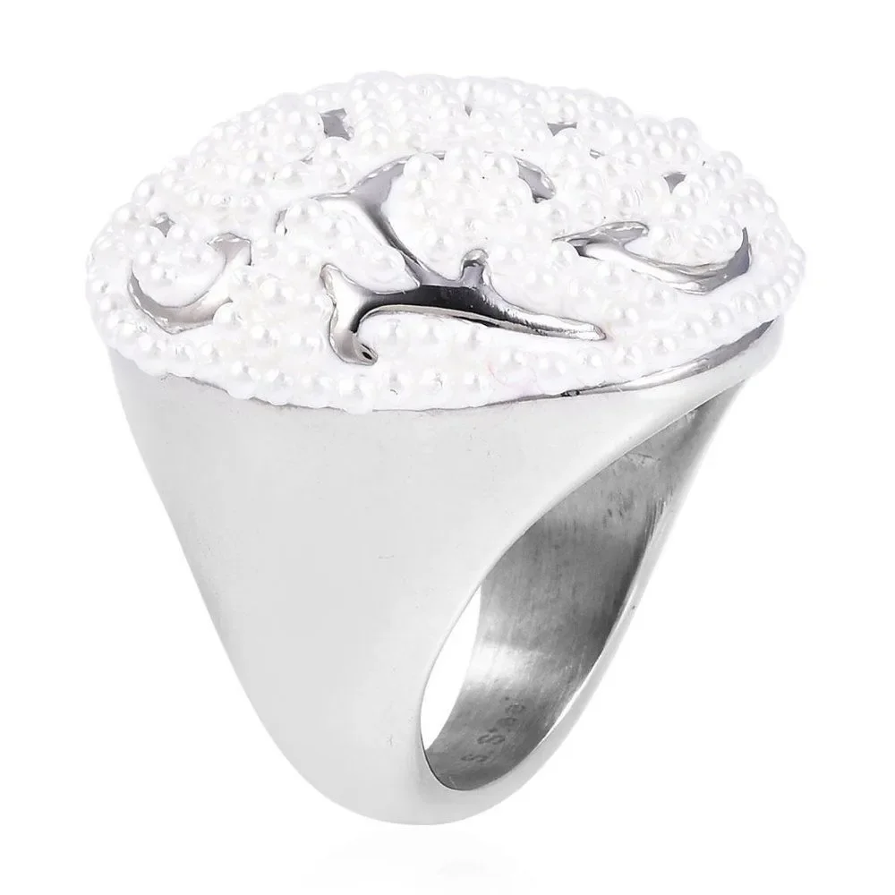 Simulated Pearl Ring in Stainless Steel Size 9